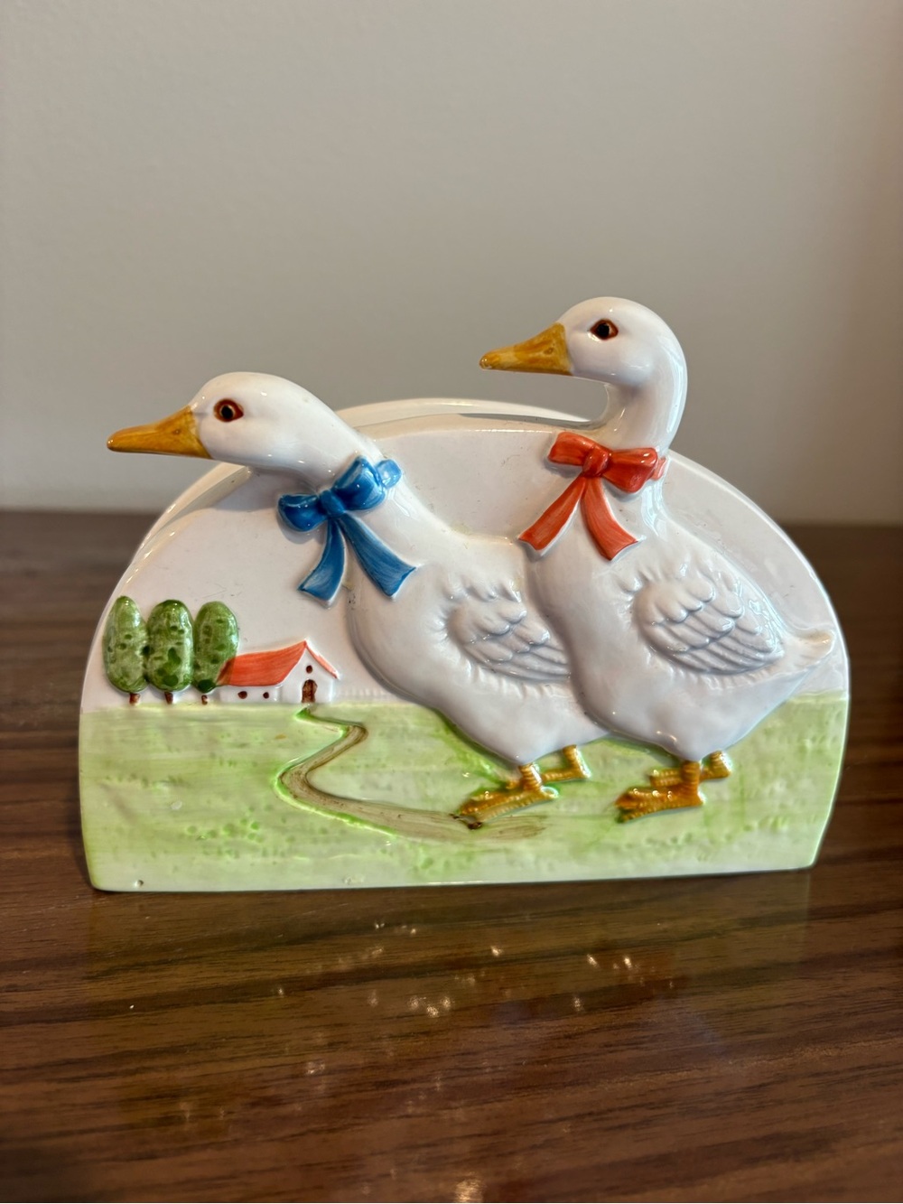 Vintage Ribbon Goose Napkin Holder Country Farmhouse Cottagecore CERAMIC 1980s